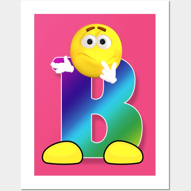 Letter B Alphabet Smiley Monogram Face Emoji Shirt for Men Women Kids Wall Art by PatrioTEEism